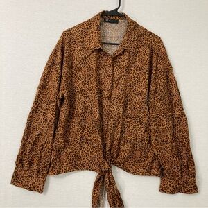 INC International Concepts Leopard Print Soft Tie Front Button Down XL
